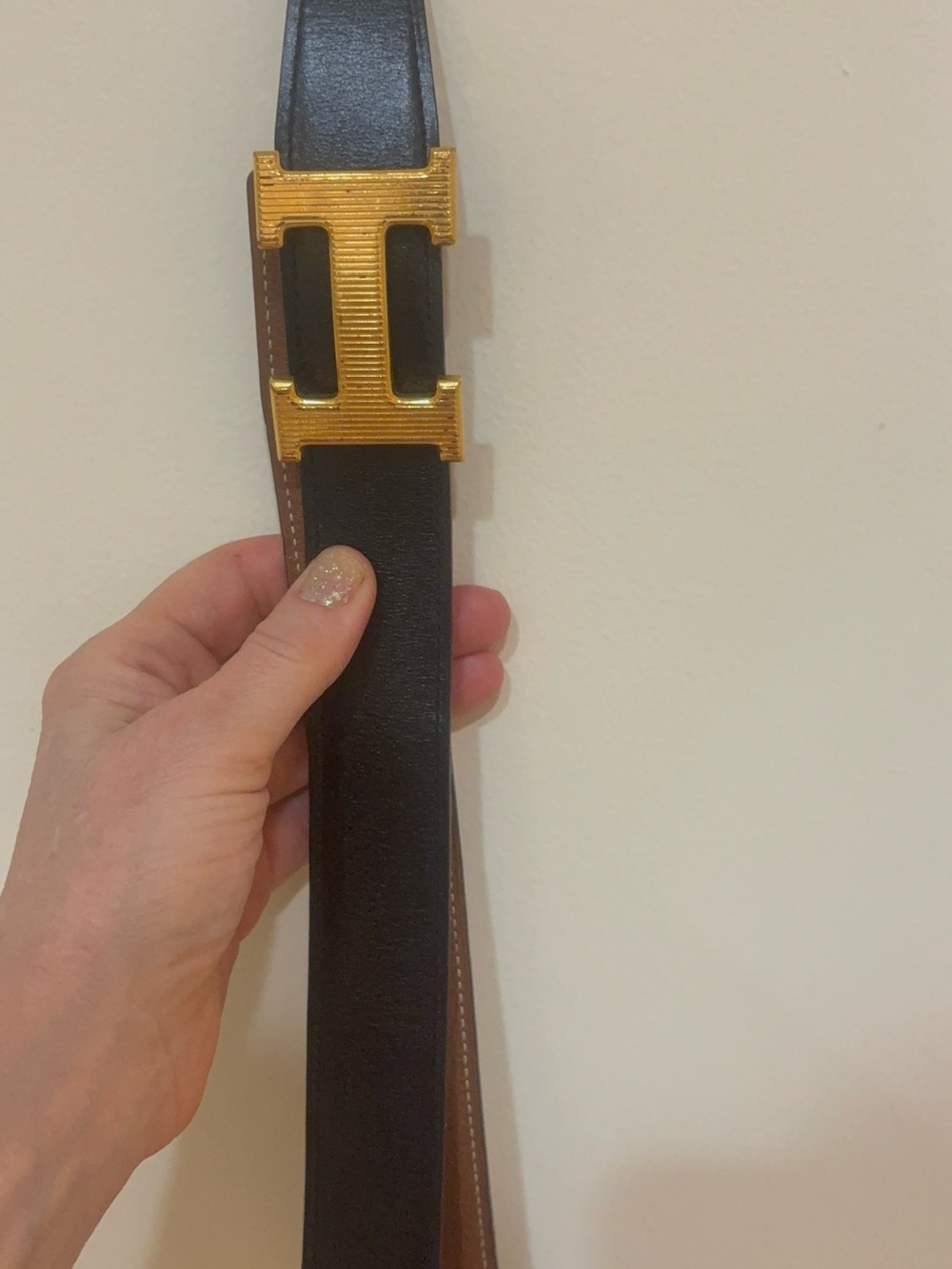 Hermes Reversible Leather Belt in Black and Tan with Gold H Buckle